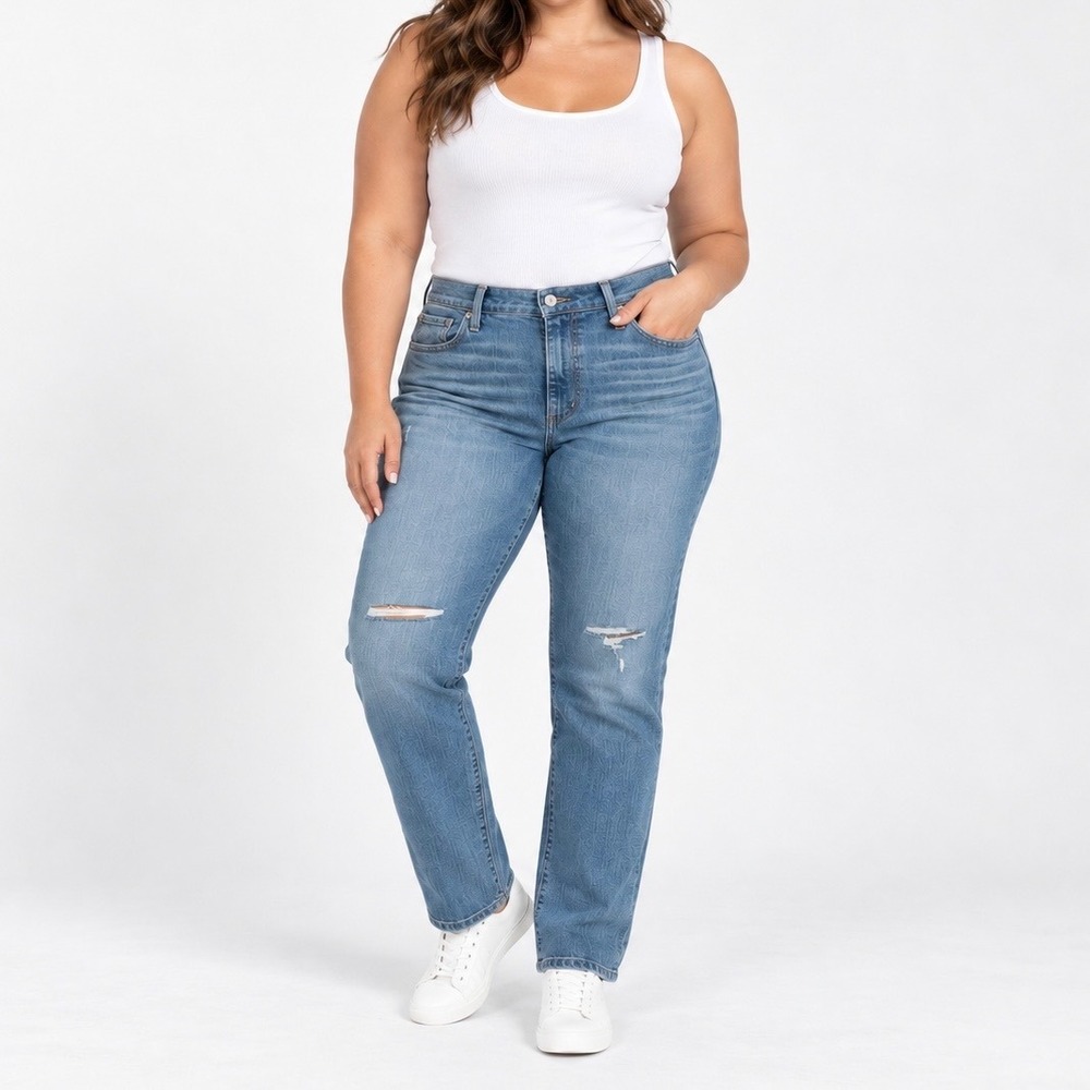 Levi's 724 Jeans Women's Size 26W NWT High Rise Slim Straight Distressed Blue